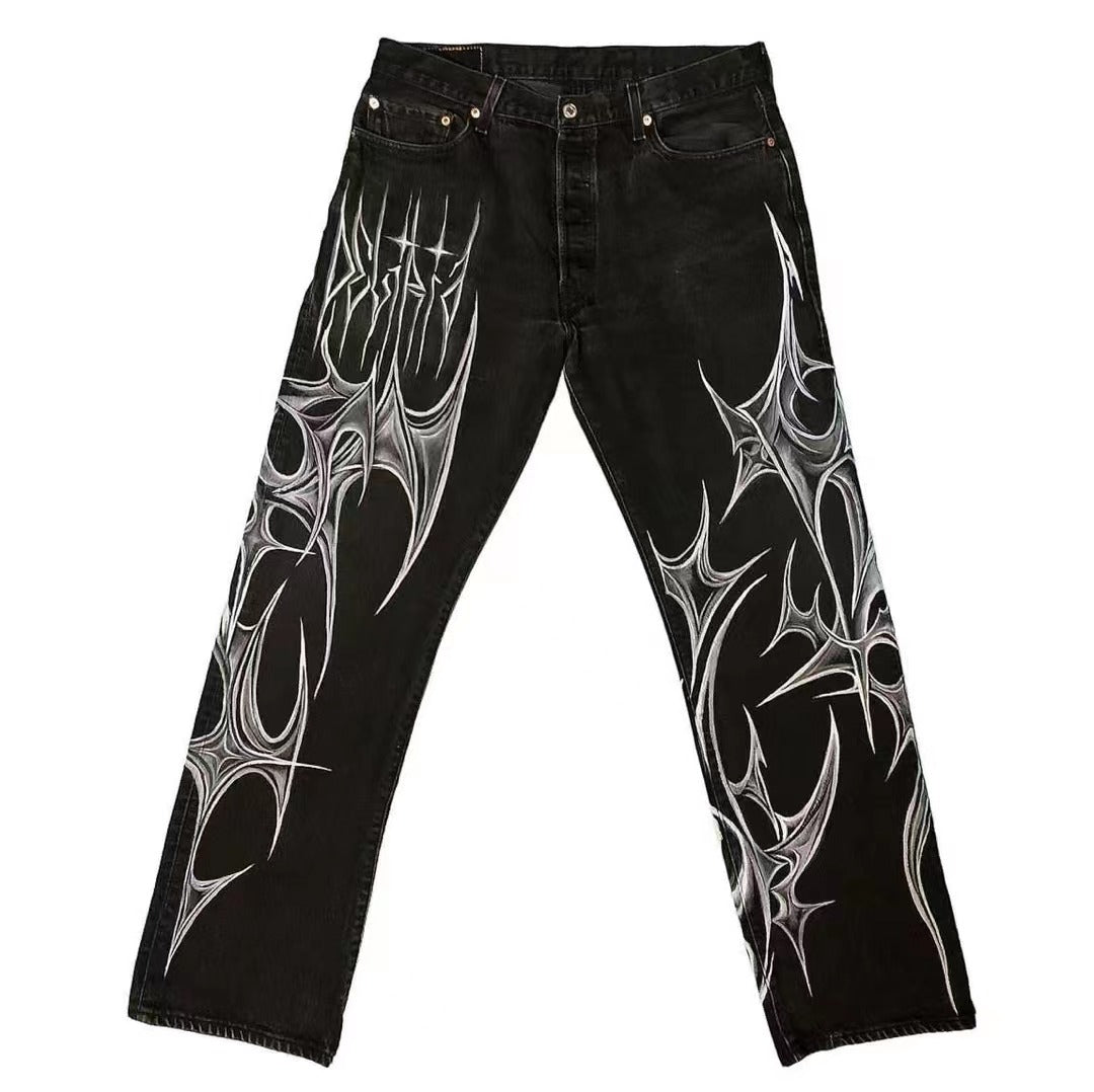 Black Jeans That Don't Fade American Street Graffiti Style For Men And Women