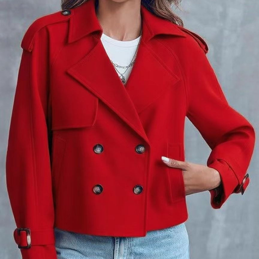 Women's Fashion Casual Short Double-breasted Trench Coat