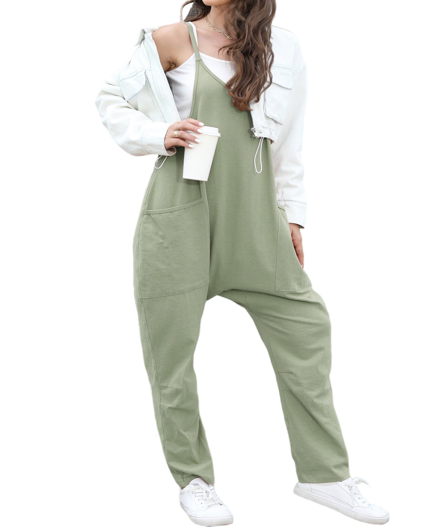 Self-pick-up Only Women's Casual Sleeveless Backless Loose Solid Color Jumpsuit Loose Stretch Pants Zipper Jumpsuit With Pockets Only Self-pickup Is Supported