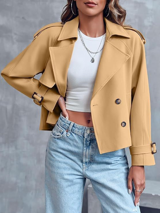 Women's Fashion Casual Short Double-breasted Trench Coat