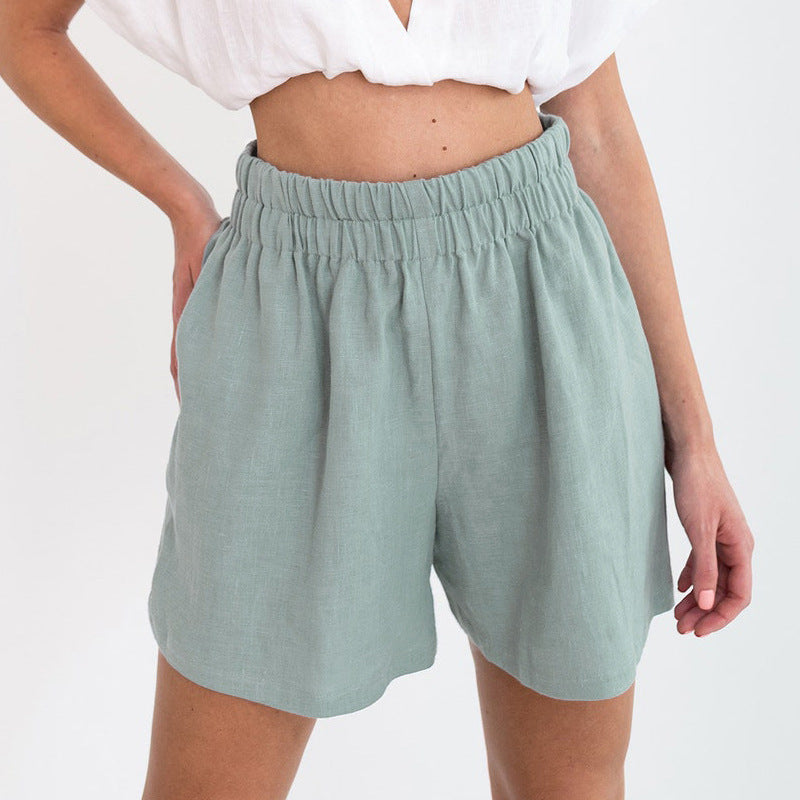 Casual Cotton Linen Shorts Elastic Waist Loose