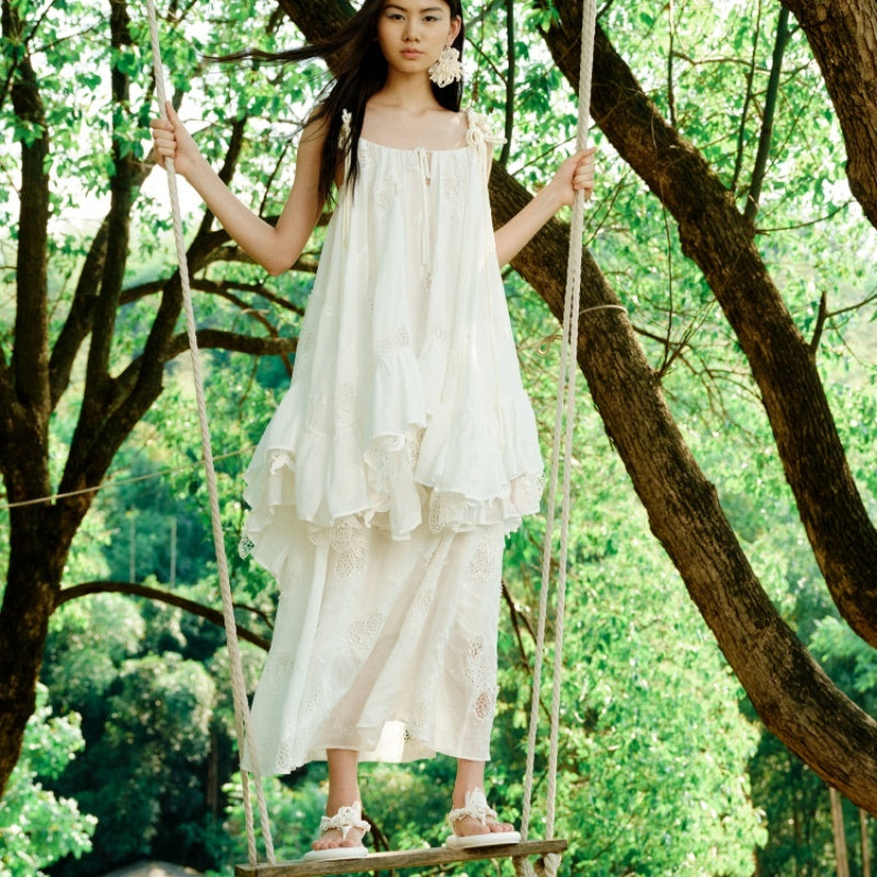 Lemon Hollow Embroidered Short Strap Dress