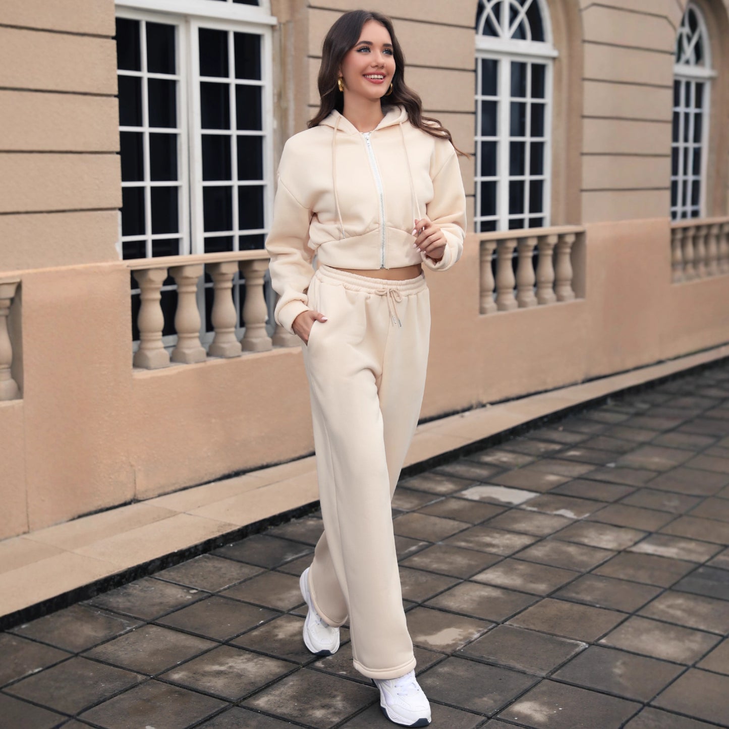 Women's Wide-leg Sweatpants And Cardigan Sweatshirt Two-piece Set