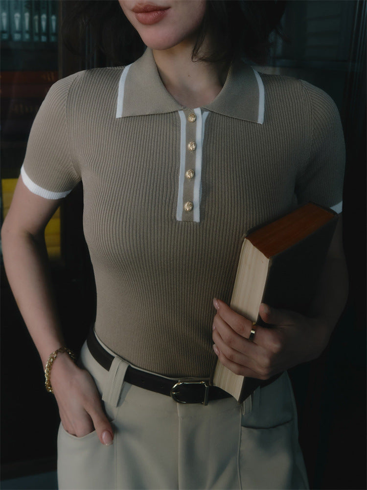 Women's Fashion Elegant Slim-fit Short Sleeve Polo Collar Top