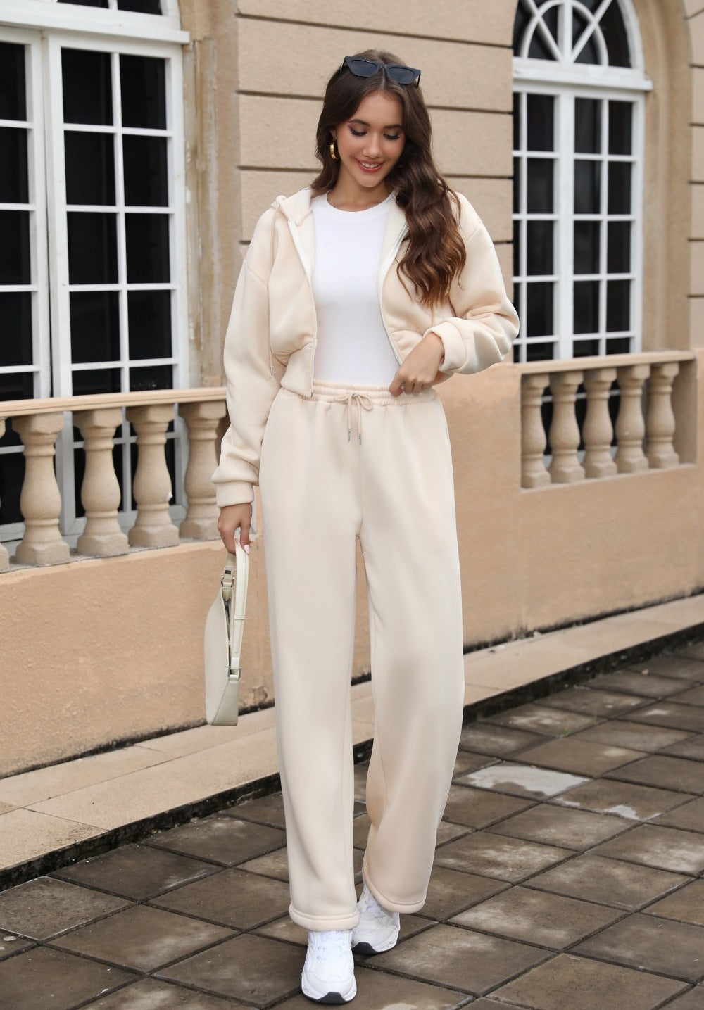 Women's Wide-leg Sweatpants And Cardigan Sweatshirt Two-piece Set