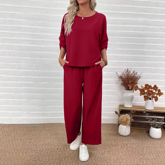 Women's Casual Top Wide Leg Pants Set