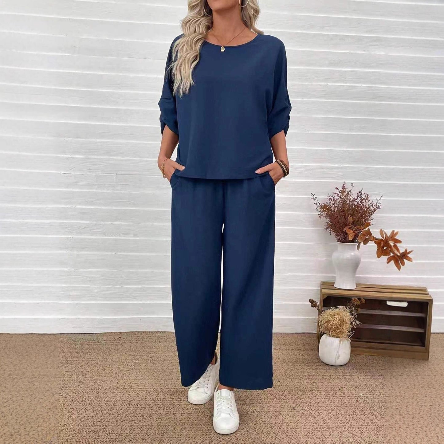 Women's Casual Top Wide Leg Pants Set