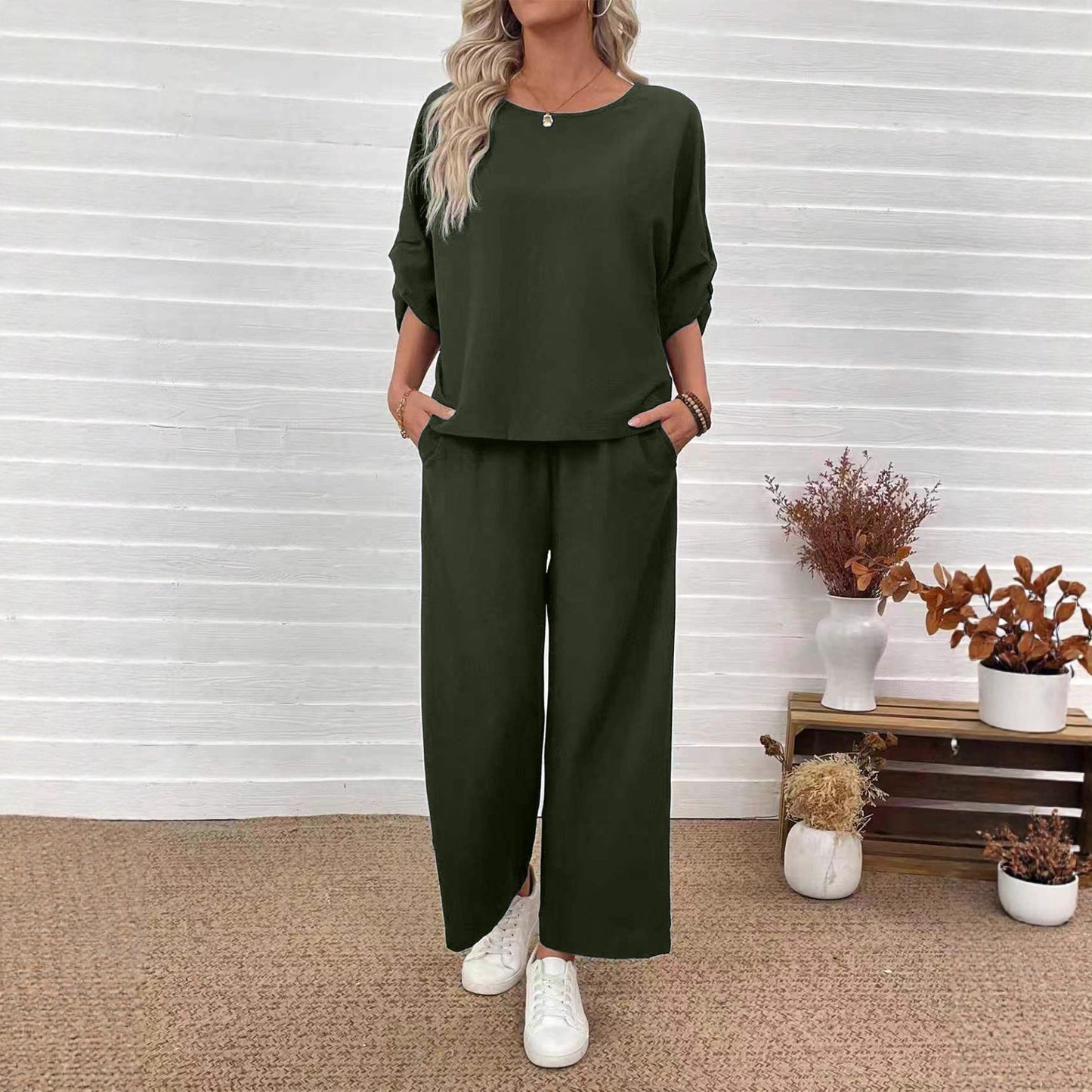 Women's Casual Top Wide Leg Pants Set