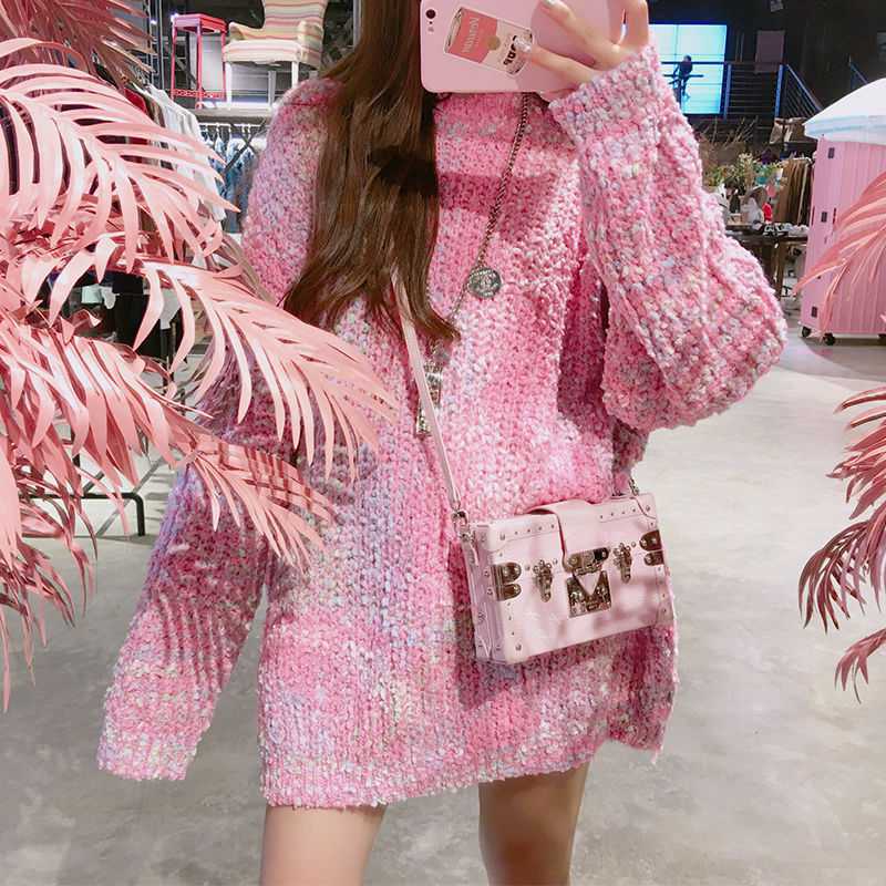 Autumn And Winter Lazy Wind Mid-Length Half Turtleneck Pullover Sweater