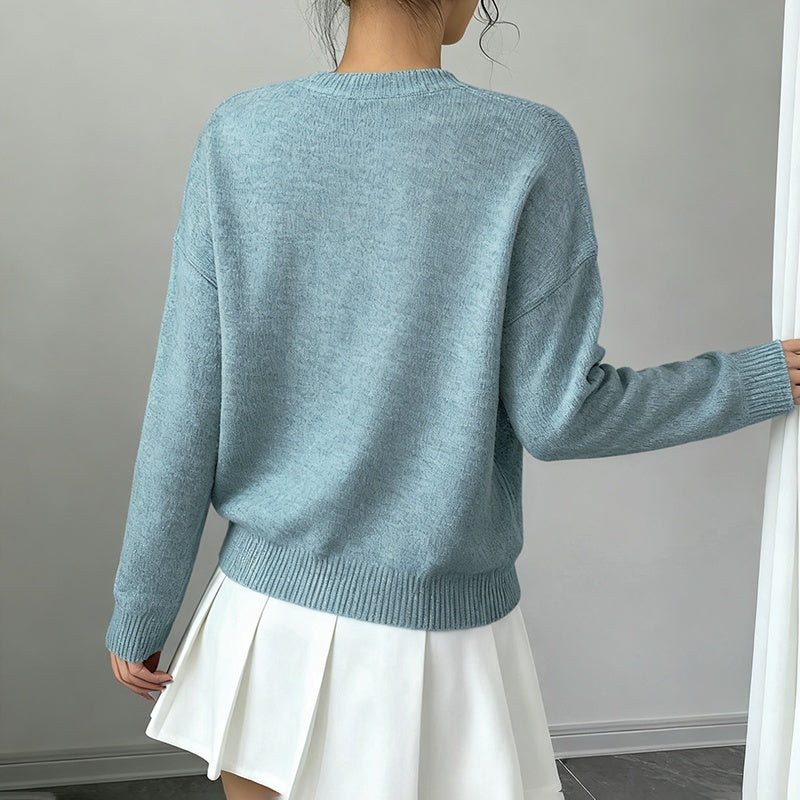 Women's Elegant Floral Sweater - 2025 Fall Winter Crew Neck Long Sleeve Casual Pullover