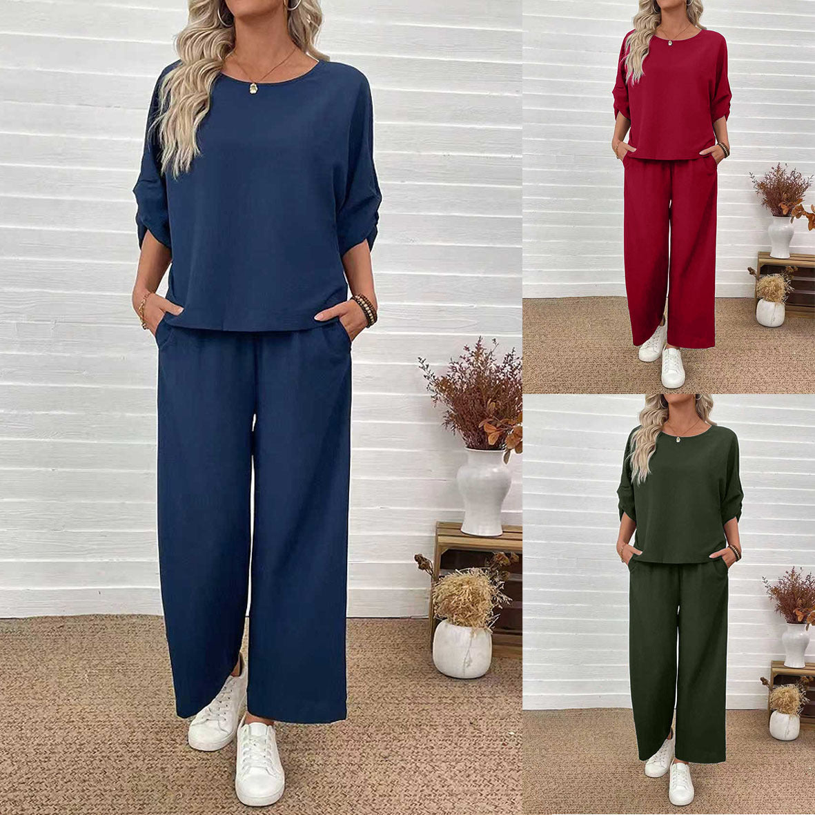 Women's Casual Top Wide Leg Pants Set