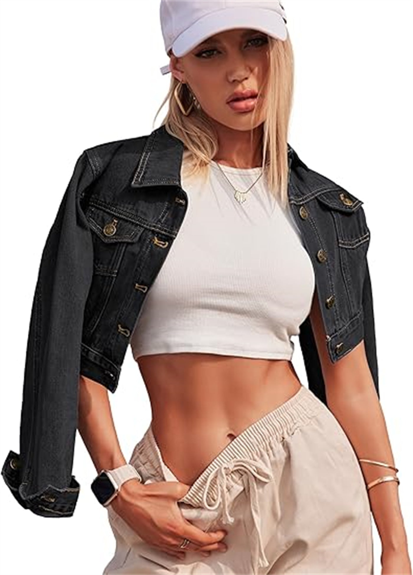 Button Long Sleeve Short Denim Jacket