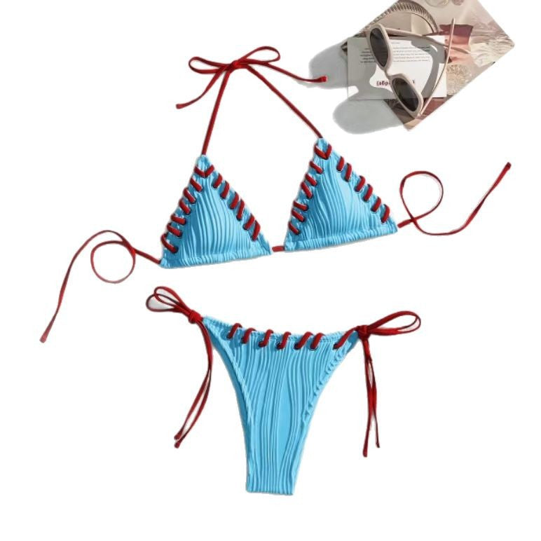 New Bikini Swimsuit Sexy Solid Color Black Eye Rope