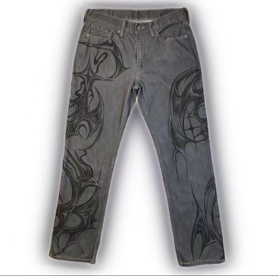 Black Jeans That Don't Fade American Street Graffiti Style For Men And Women