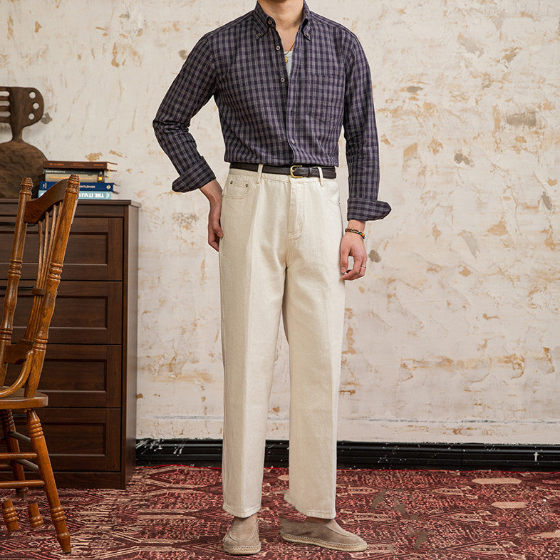 Cotton And Linen Plaid Vintage Long Sleeve Shirt