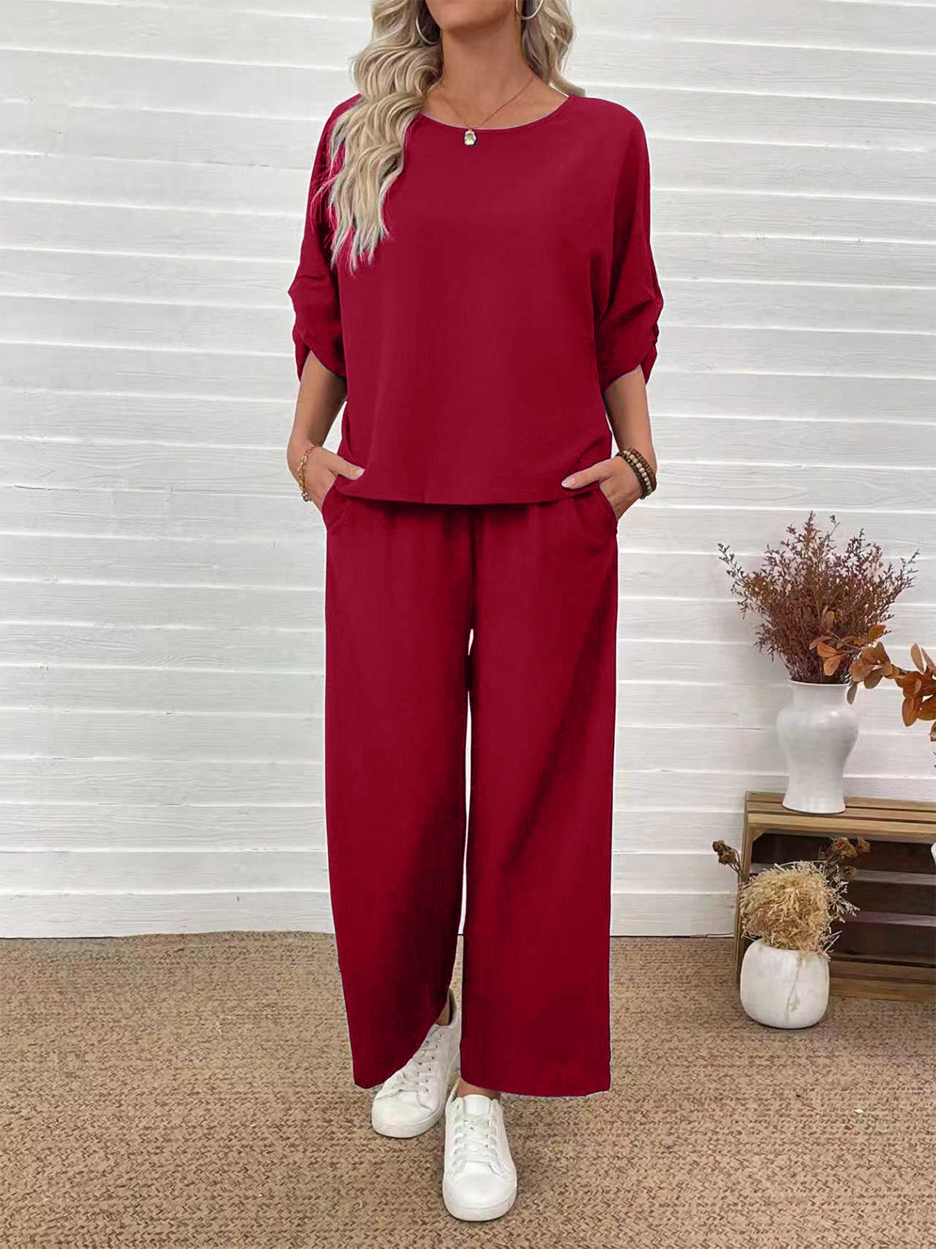 Women's Casual Top Wide Leg Pants Set