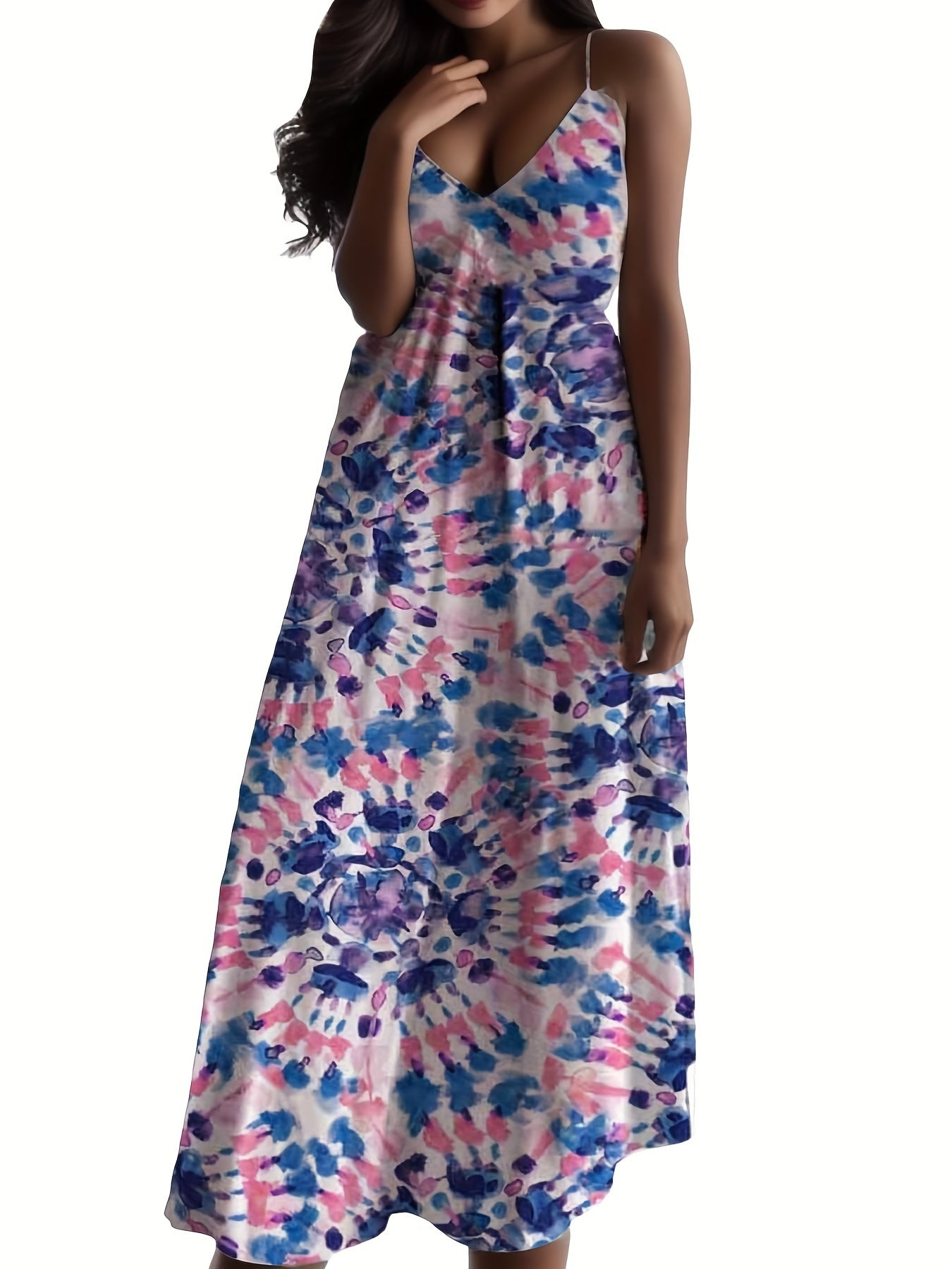 Self-pick-up Plus Size Women's Marble Printed V-Neck Stretchy Casual Cami Tank Dresses