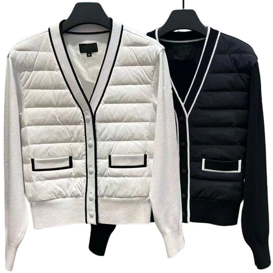Black And White Simple Fashionable Knitted Coat