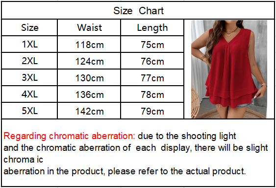 Self-pick-up Plus Size Women'S Solid Color V-Neck Sleeveless Shirt Fashion Chiffon Tank Top  Only Self-pickup Is Supported