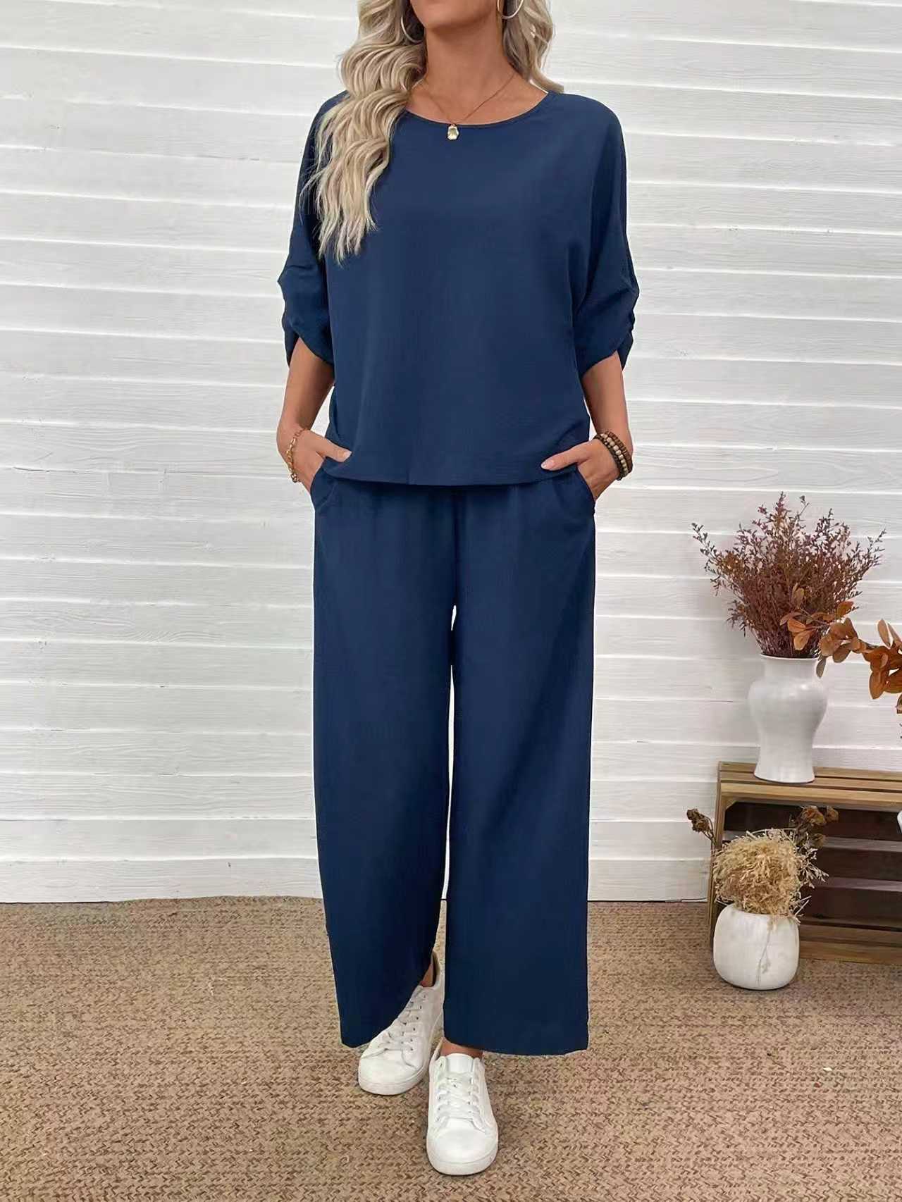 Women's Casual Top Wide Leg Pants Set