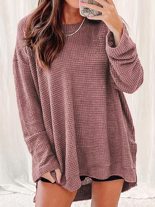 Self-pick-up Plus Size Women'S Casual Round Neck Long Sleeve T-Shirt Solid Colour Waffle Top Only Self-pickup Is Supported