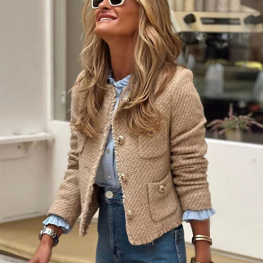 Women's Fashion Woolen Solid Color Casual Top Short Coat