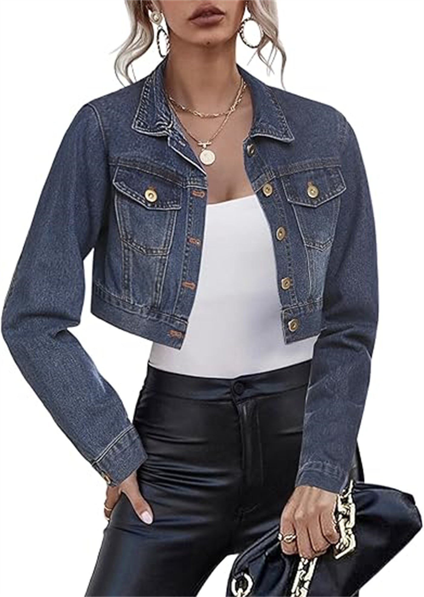 Button Long Sleeve Short Denim Jacket