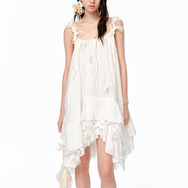 Lemon Hollow Embroidered Short Strap Dress