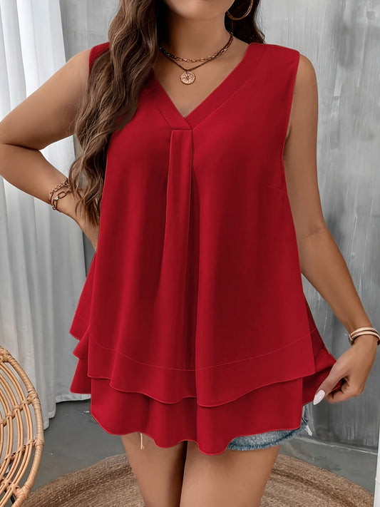 Self-pick-up Plus Size Women'S Solid Color V-Neck Sleeveless Shirt Fashion Chiffon Tank Top  Only Self-pickup Is Supported
