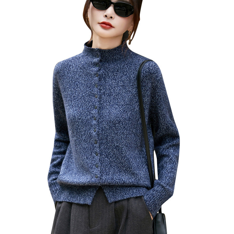 Machine Washable Half Turtleneck Arabesquitic Fabric Knitted Cardigan