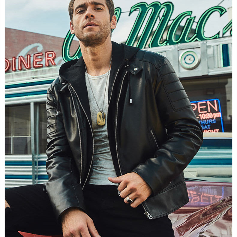 Leather Coat Trend Plus Cotton Hooded