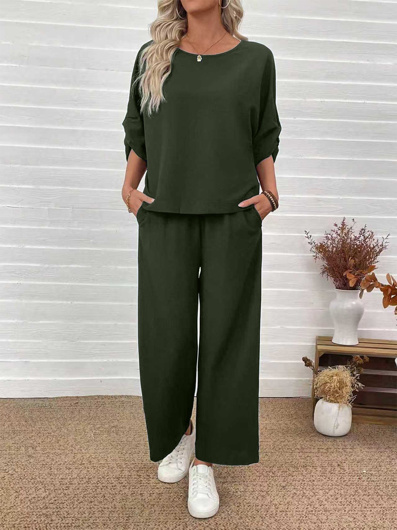 Women's Casual Top Wide Leg Pants Set
