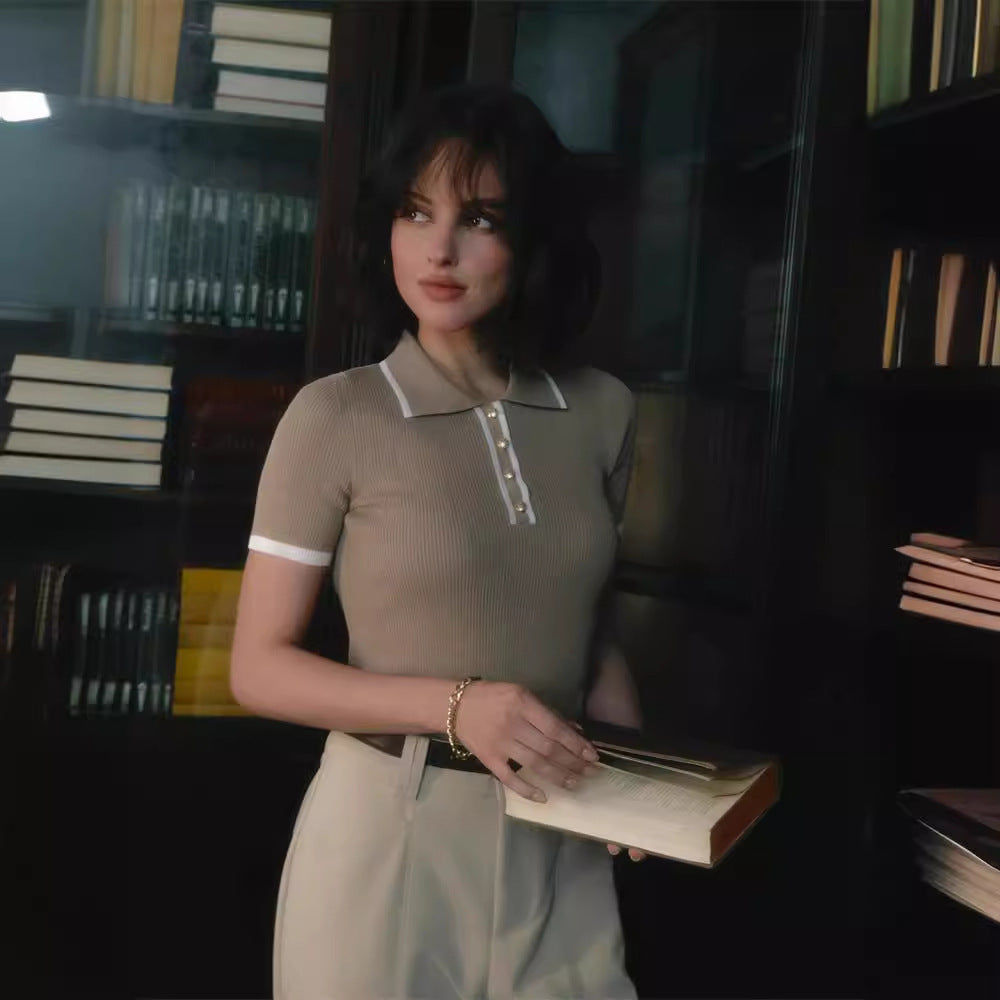 Women's Fashion Elegant Slim-fit Short Sleeve Polo Collar Top