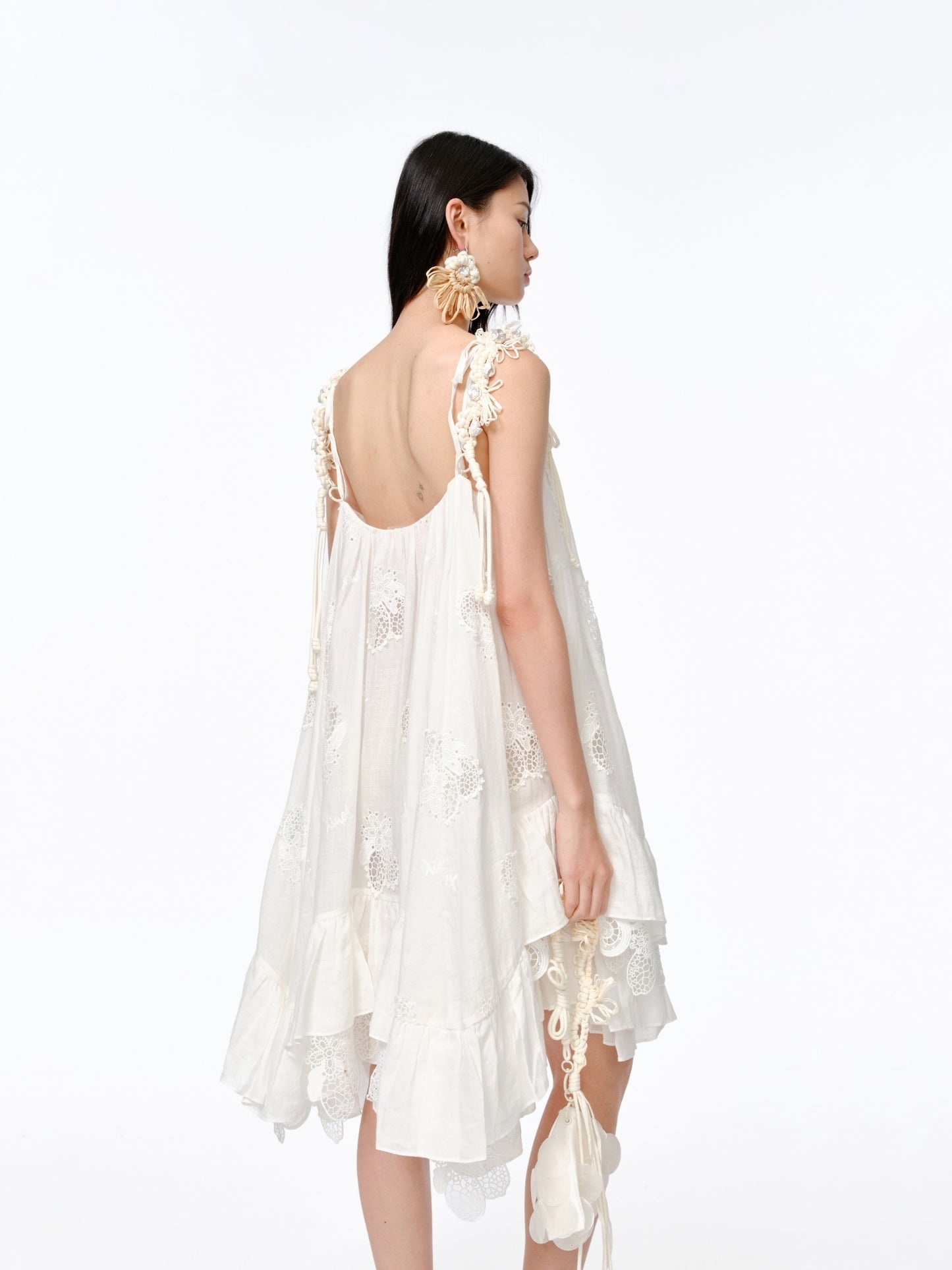 Lemon Hollow Embroidered Short Strap Dress