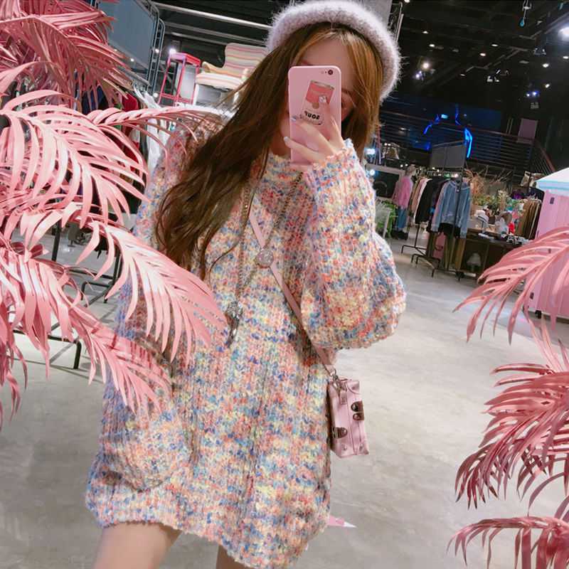 Autumn And Winter Lazy Wind Mid-Length Half Turtleneck Pullover Sweater