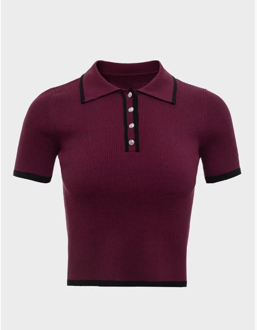 Women's Fashion Elegant Slim-fit Short Sleeve Polo Collar Top