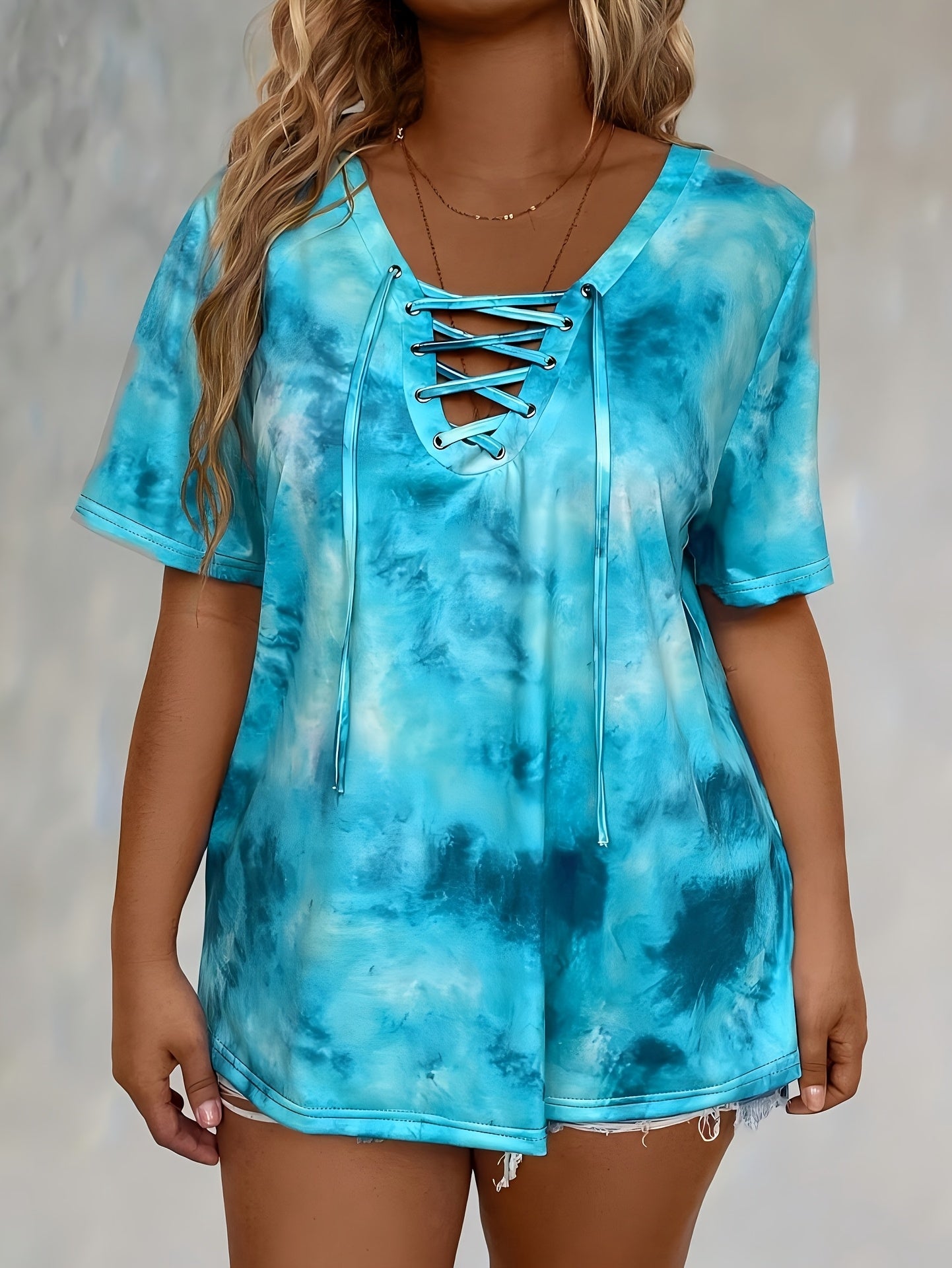 Self-pick-up Women's Tie Dye Printed Drawstring Casual Fashion Short Sleeve T-Shirt Only Self-pickup Is Supported