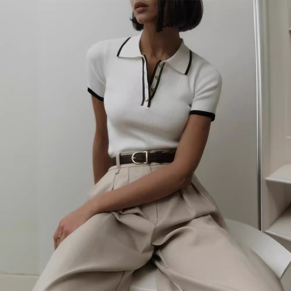 Women's Fashion Elegant Slim-fit Short Sleeve Polo Collar Top