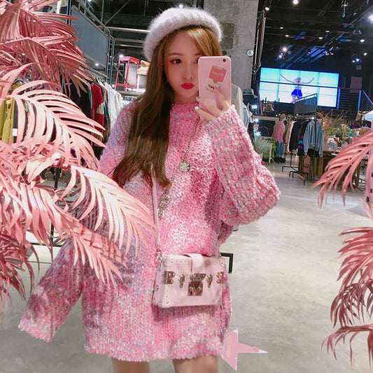 Autumn And Winter Lazy Wind Mid-Length Half Turtleneck Pullover Sweater