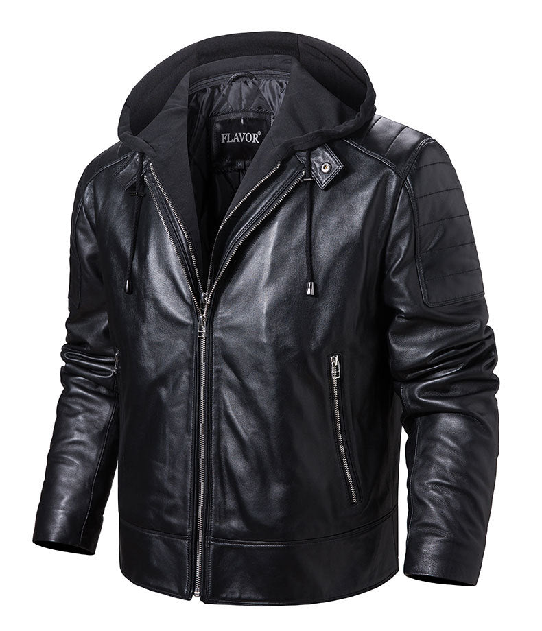 Leather Coat Trend Plus Cotton Hooded