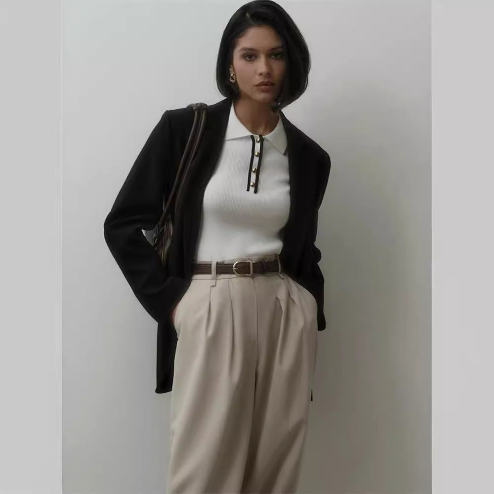 Women's Fashion Elegant Slim-fit Short Sleeve Polo Collar Top